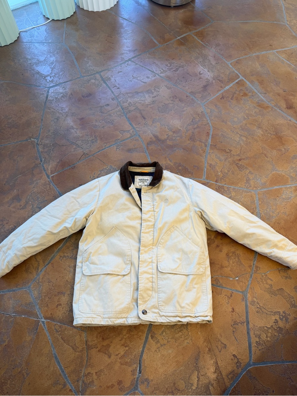 Timberland Men's Beige Work Jacket Button Lined Quilted Corduroy Collar -XXL